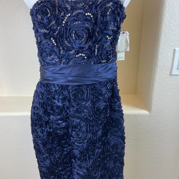 Badgley Mischka 100% Silk Ruffled Beaded Strapless Corset Dress, Blue NWT 4 - Picture 2 of 16